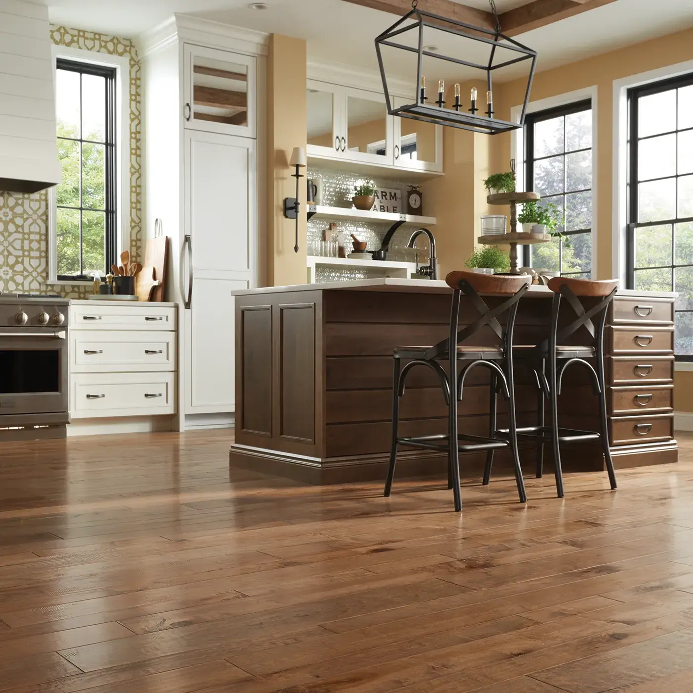 hardwood-gallery-img (2) Brown hardwood flooring in a kitchen | Mills Floor Covering